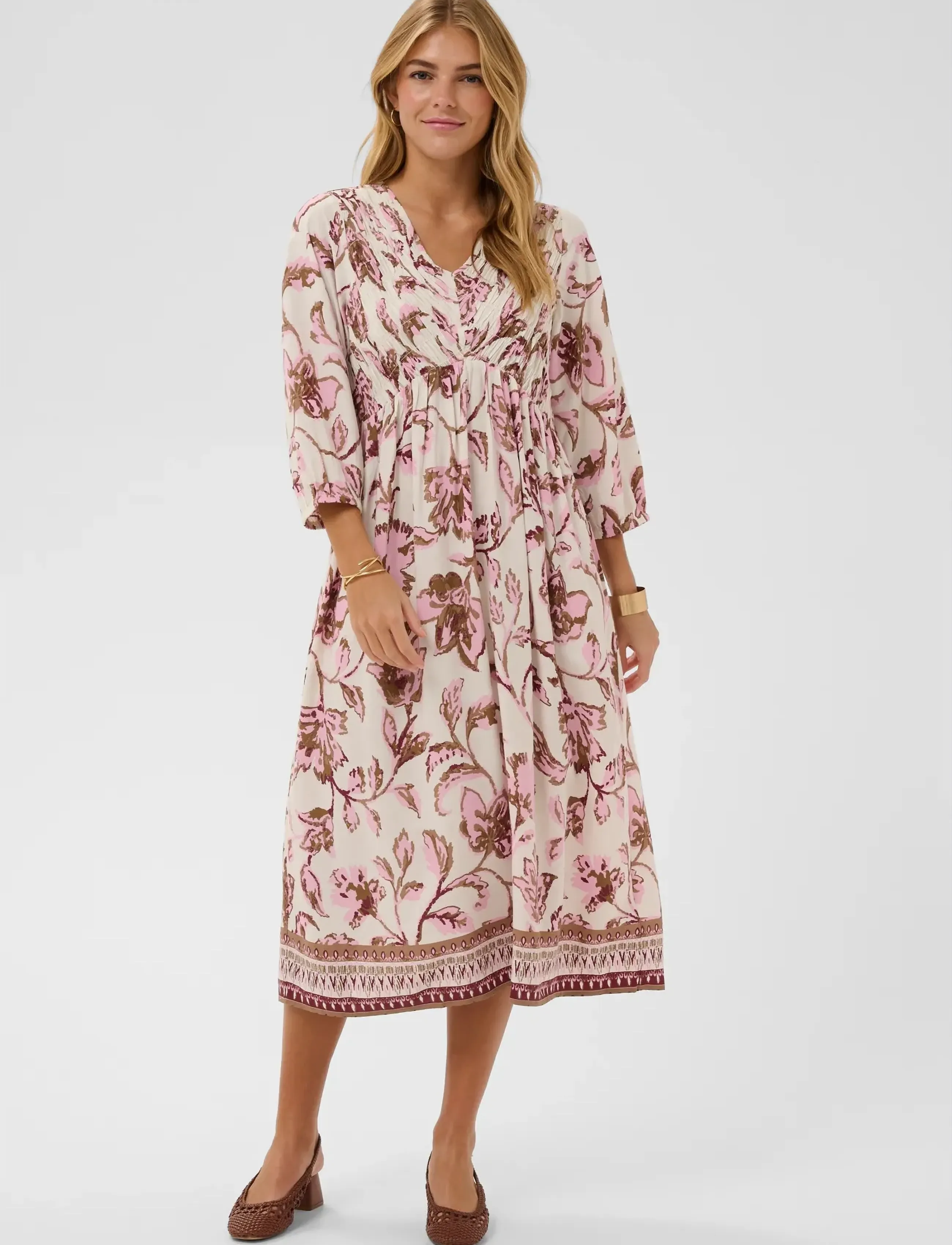 Cream CRTiah Smock Dress - Midikleider - PINK FLOWER / pink/rose