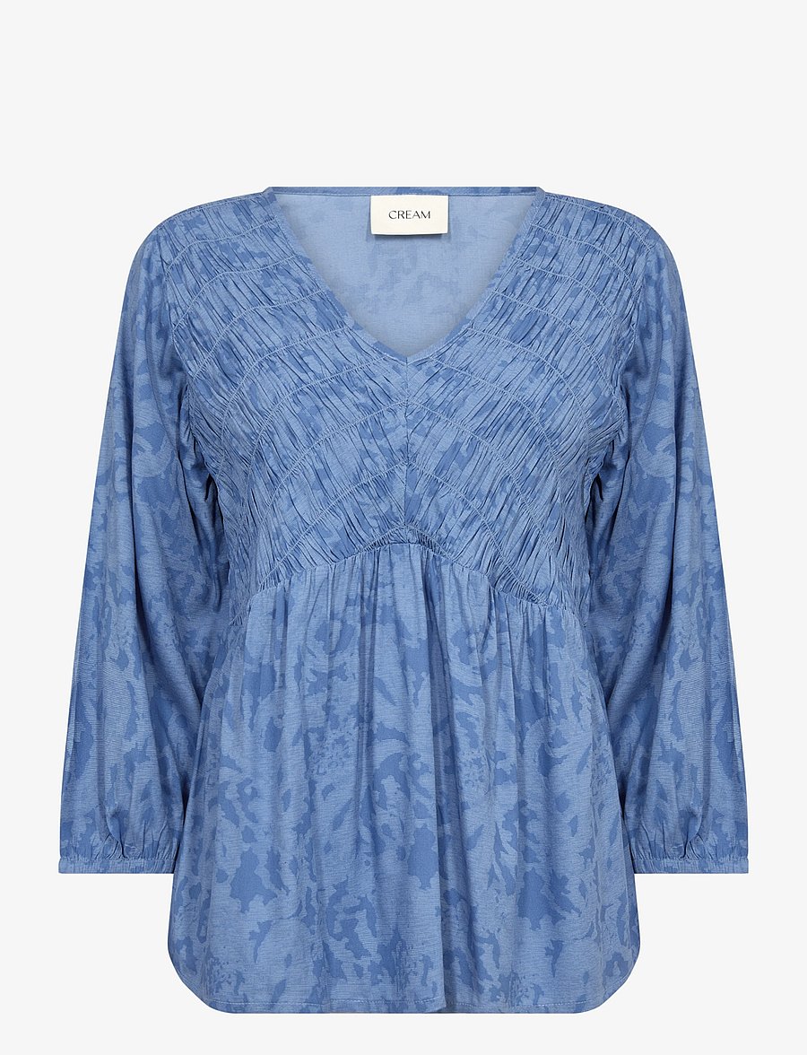 Cream - CRTiah Smock Blouse - langärmelige blusen - rivera blue ikat paisley - 1