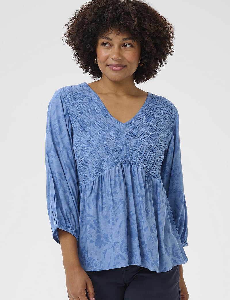 Cream - CRTiah Smock Blouse - langärmlige blusen - rivera blue ikat paisley - 0