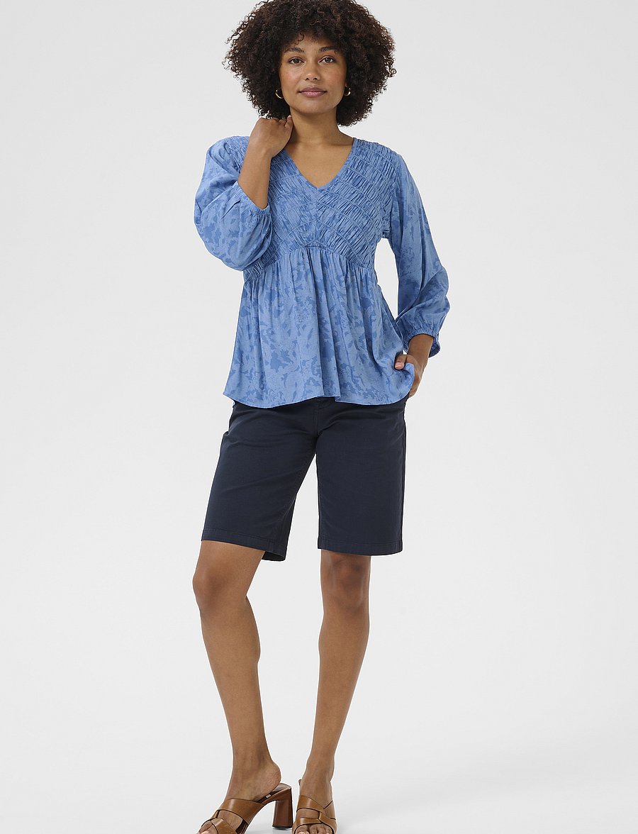 Cream - CRTiah Smock Blouse - langärmelige blusen - rivera blue ikat paisley - 3