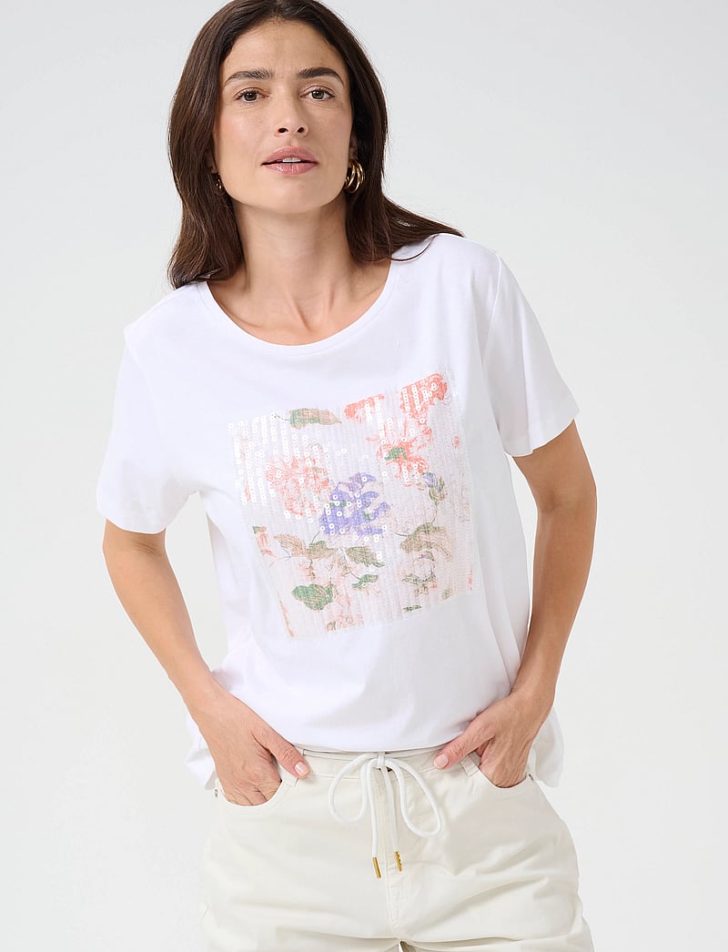 Cream - CRTria T-Shirt - t-shirts - floral sequins sepia rose - 0