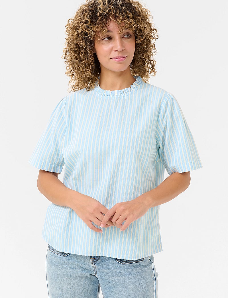 Cream - CRNadela Blouse - kortärmade blusar - clear blue stripe - 0