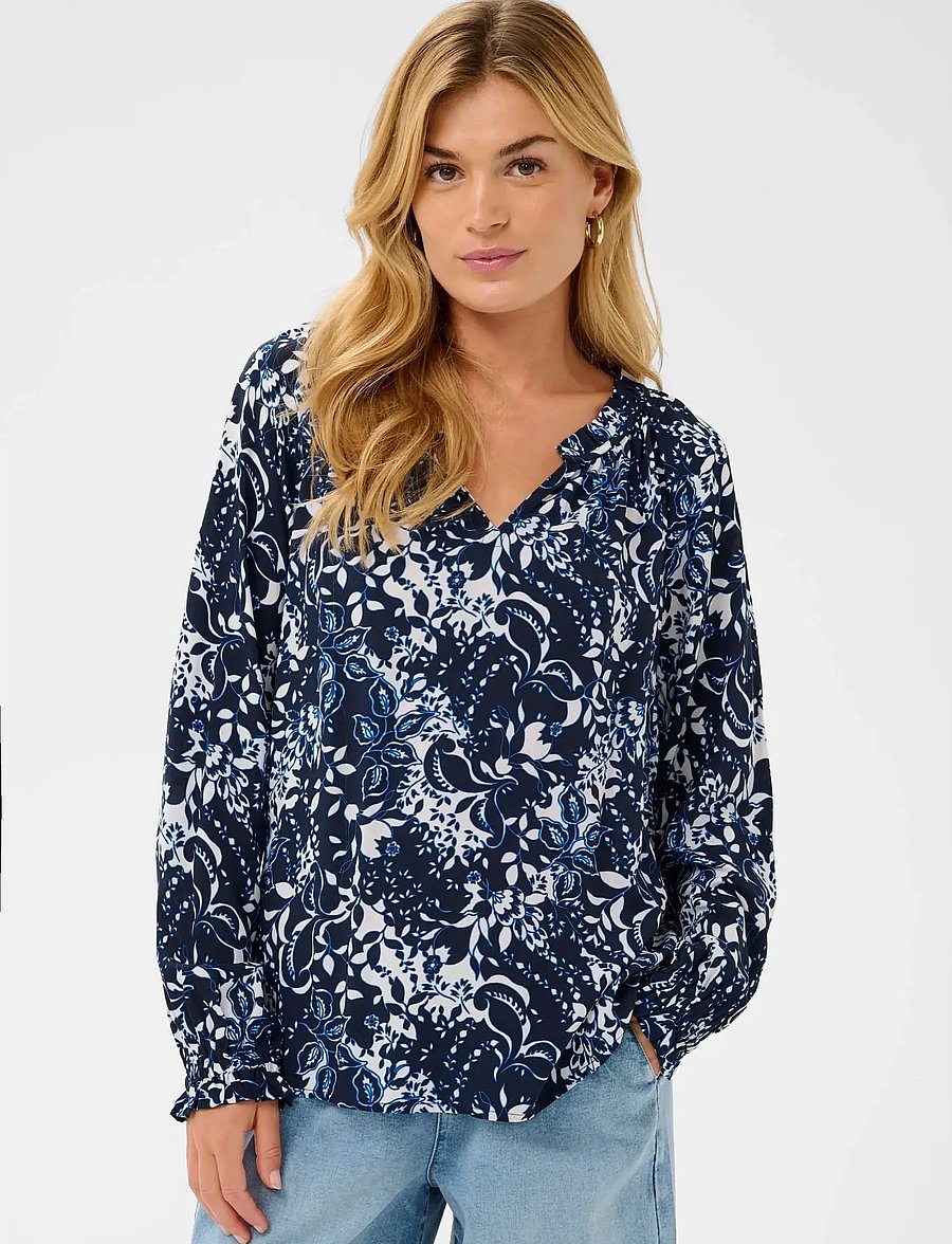 Cream - CRTiah Boho Blouse - langærmede bluser - navy blue toile - 0