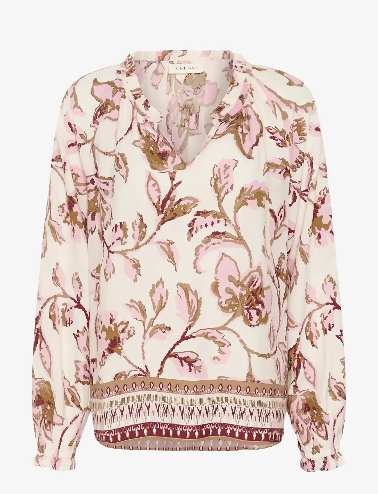 Cream - CRTiah Boho Blouse - langerma blússur - pink flower - 1