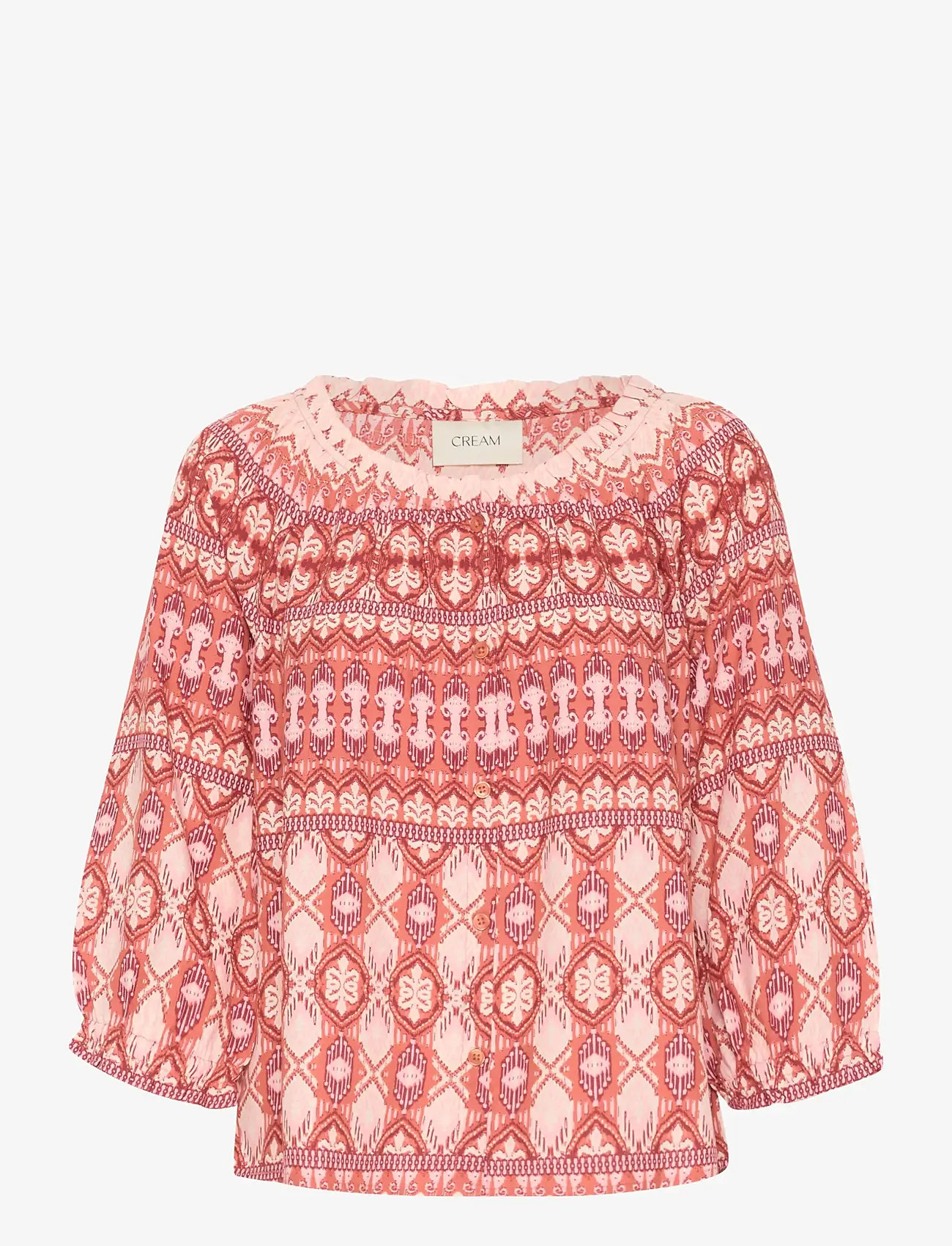 Cream - CRTiah Frill Shirt - långärmade blusar - ethnic geometric pale - 1