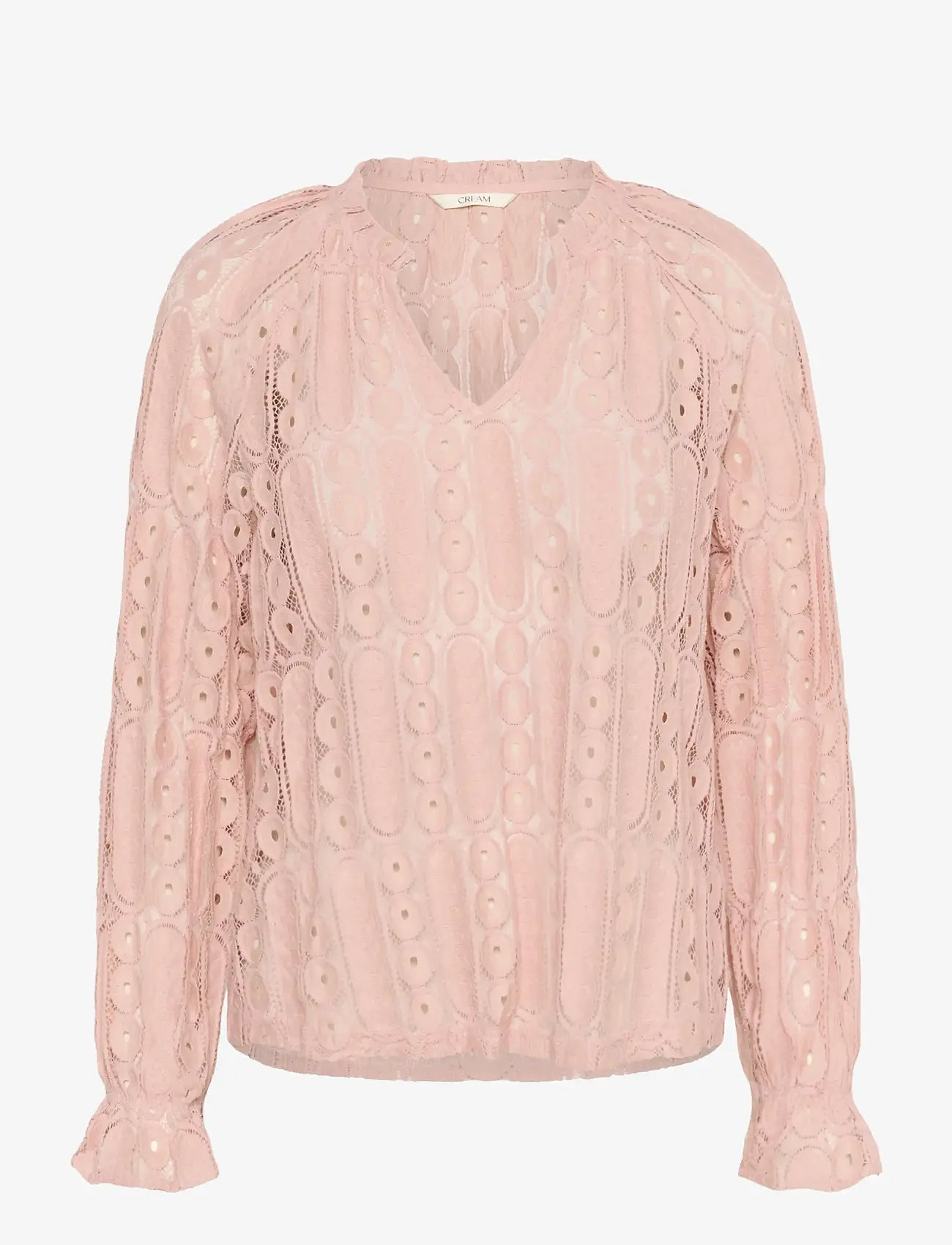 Cream - CRTully V-Neck Lace Blouse - langärmlige blusen - sepia rose - 1