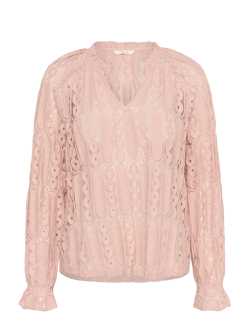 Cream - CRTully V-Neck Lace Blouse - langärmlige blusen - sepia rose - 1