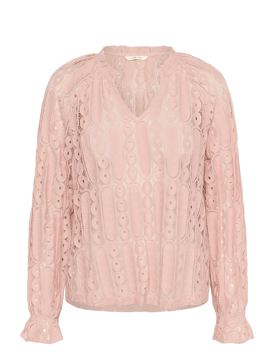 Cream - CRTully V-Neck Lace Blouse - langärmelige blusen - sepia rose - 1