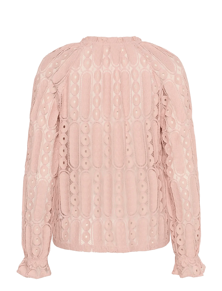 Cream - CRTully V-Neck Lace Blouse - langärmelige blusen - sepia rose - 2
