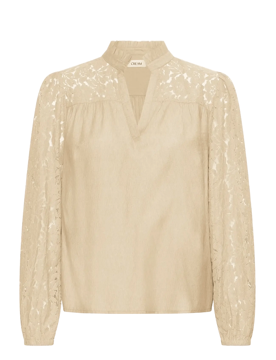 Cream - CRLiselin Lace Blouse - blouses met lange mouwen - oatmeal - 0