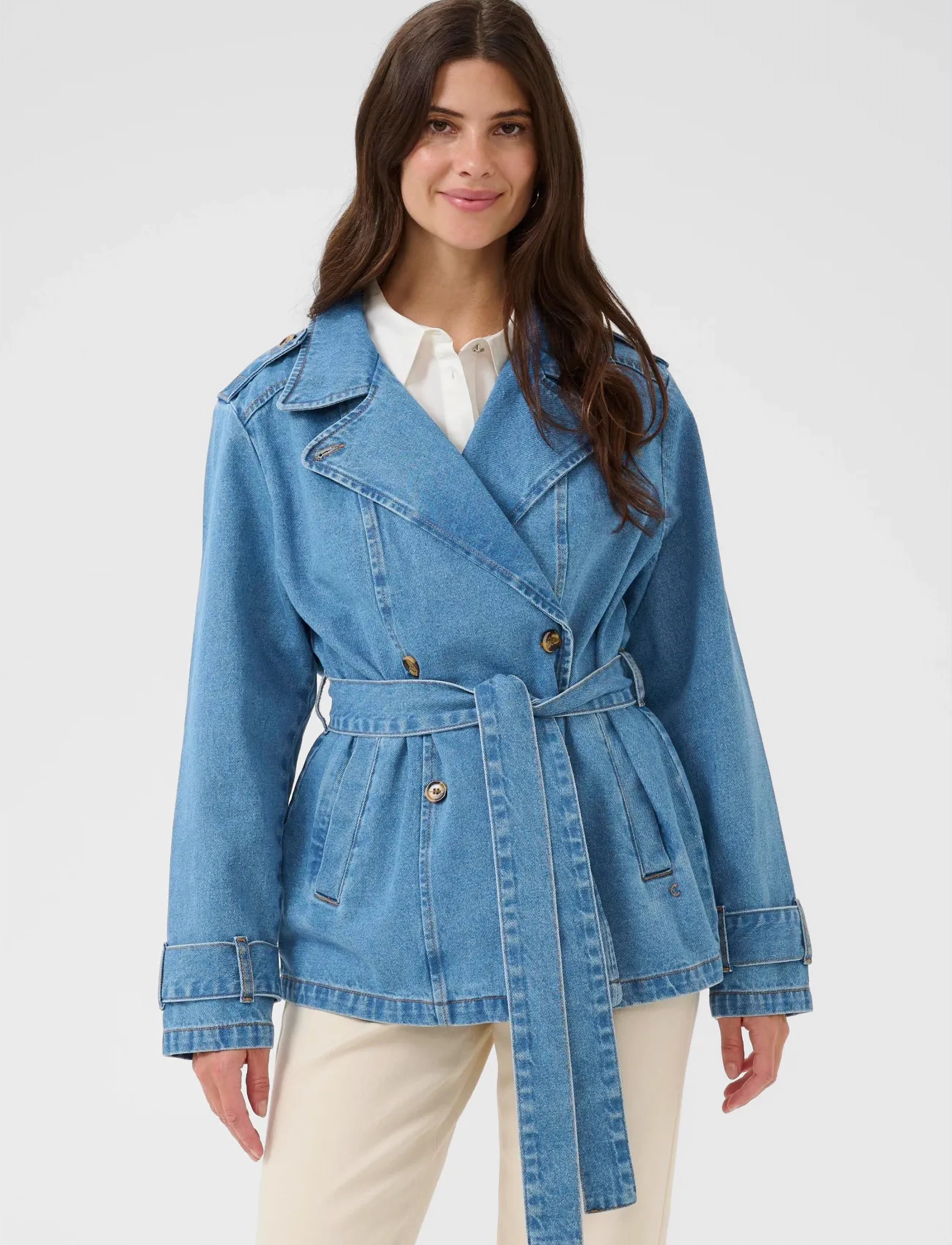 Cream Crmika Short Denim Trenchcoat, 38, Blue, Jakker > Denim, Dame