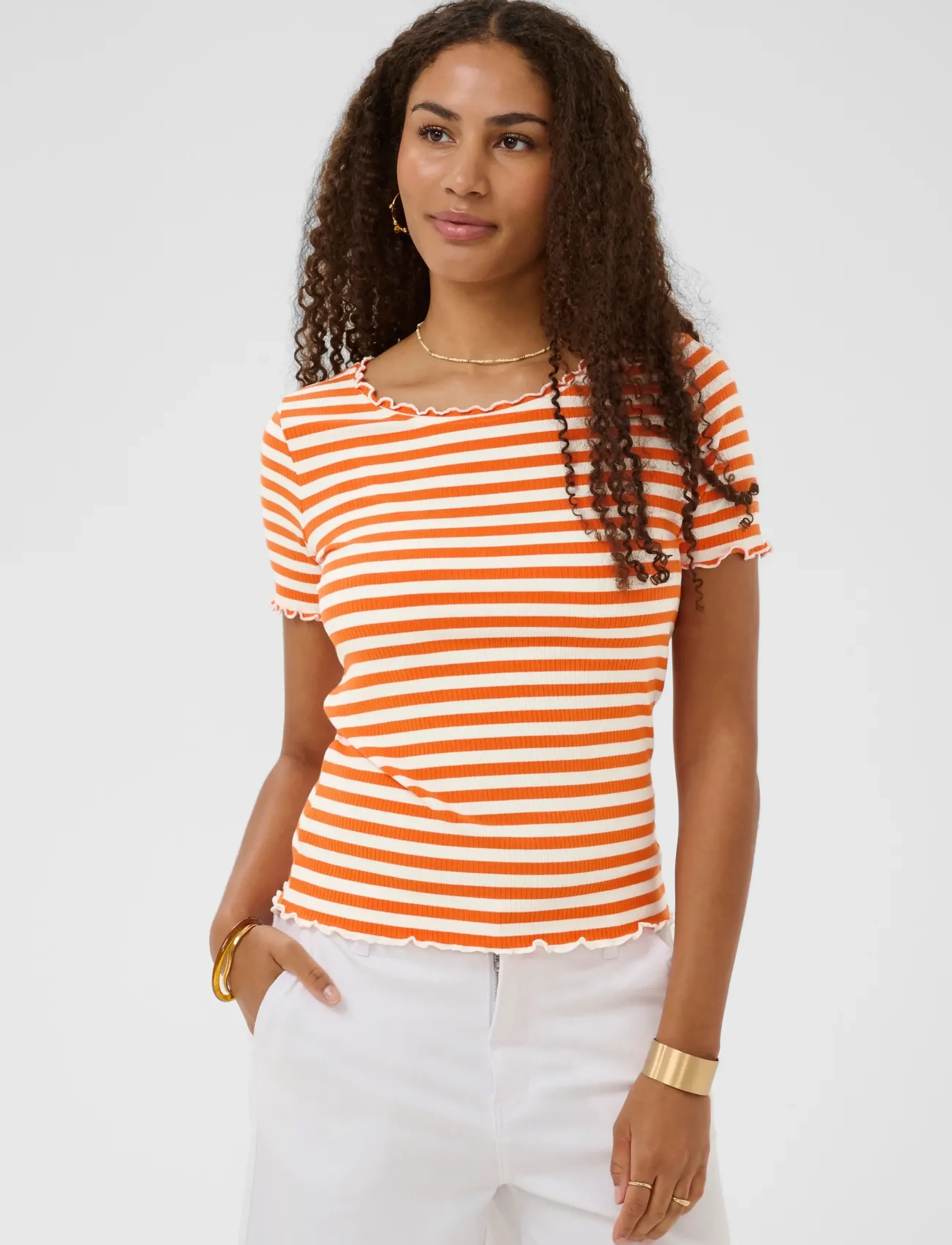 Cream CRRibba stripe Tshirt - T-skjorter & Topper - CELOSIA WHITE STRIPE / orange