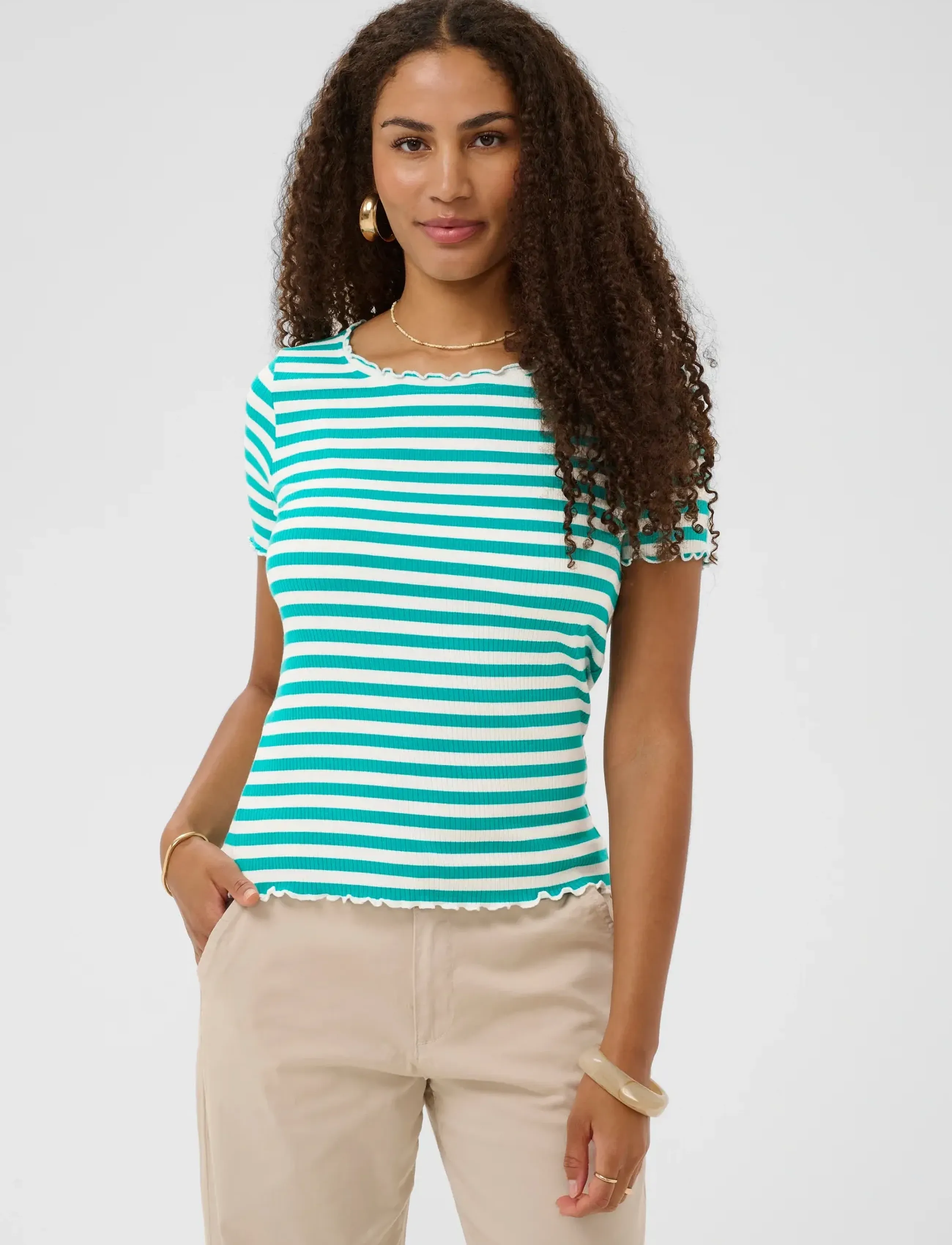Cream Crribba Stripe Tshirt, M, Blue, T-Shirts & Toppe > Kortærmede, Dame