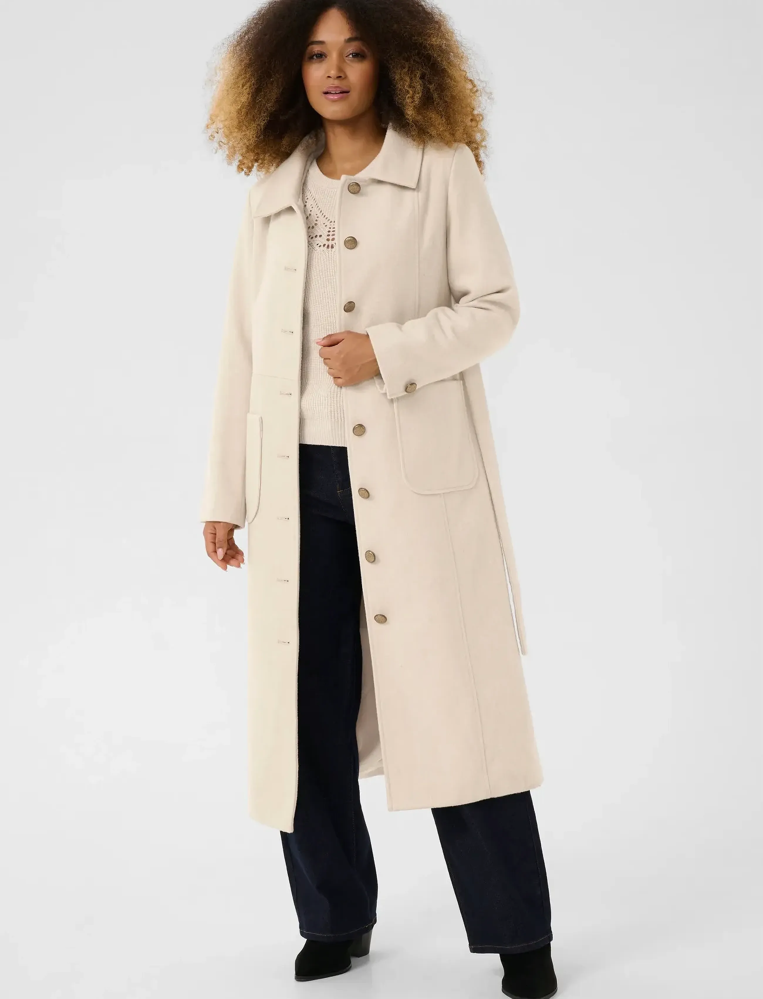 Cream Crclara Long Coat, Kvinder, Lang Bæltefrakke, Cream, Str: 42