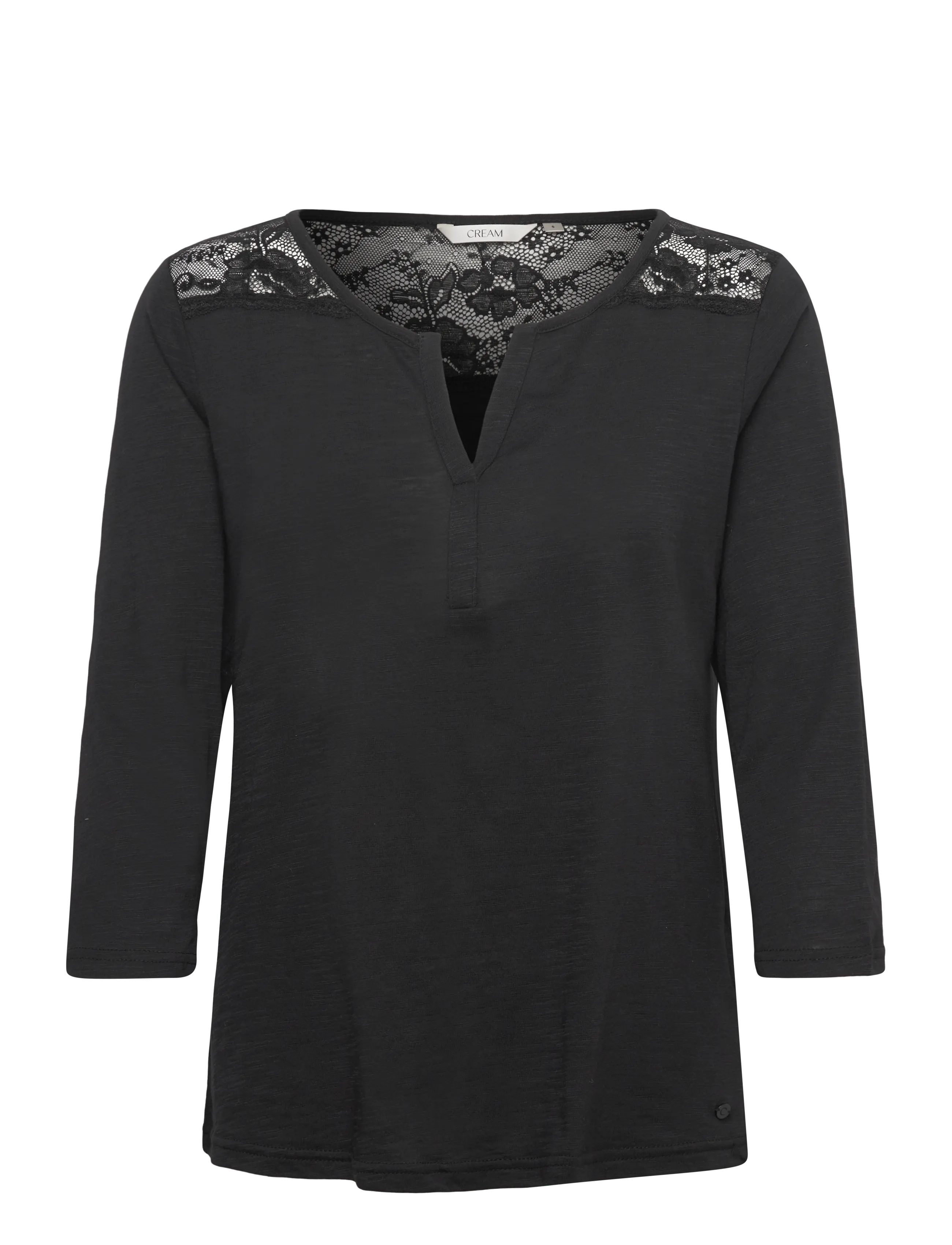 Cream Crjanny Lace Jersey Blouse, XS, Black, T-Shirts & Toppe > Langærmede, Dame