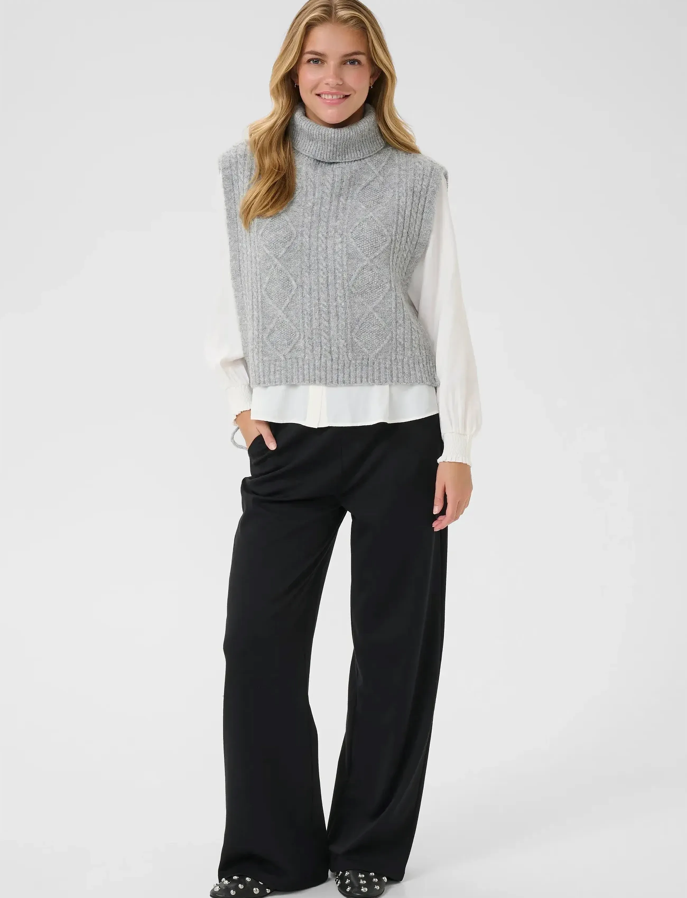 Cream - CRFrina Knit Slipover - strikkevester - grey melange - 3