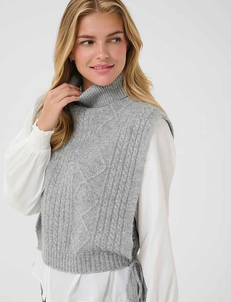 Cream - CRFrina Knit Slipover - kootud vestid - grey melange - 5