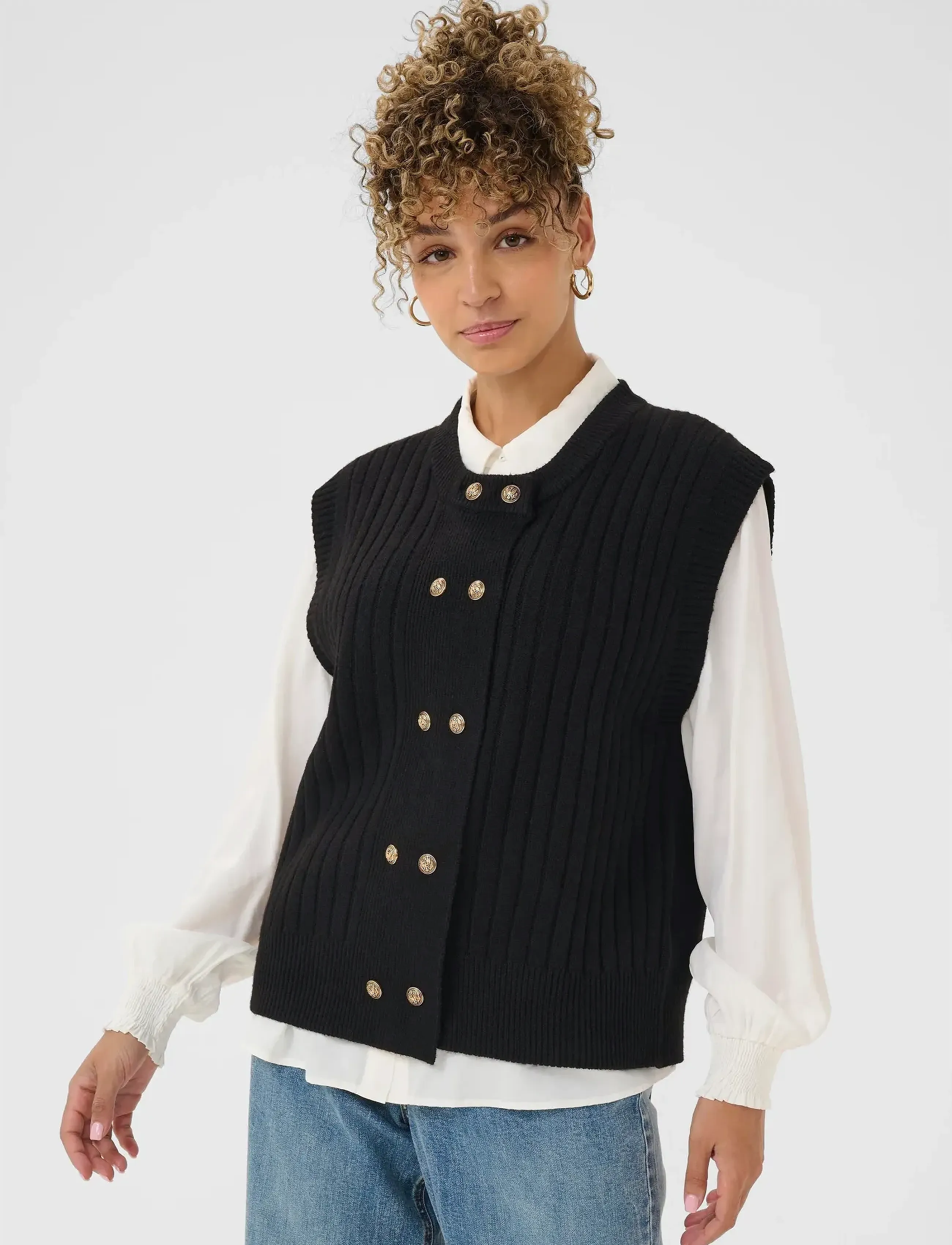 Cream Creroka Knit Slipover, Kvinder, Ribstrikket Slipover, Sort, Str: XS/S