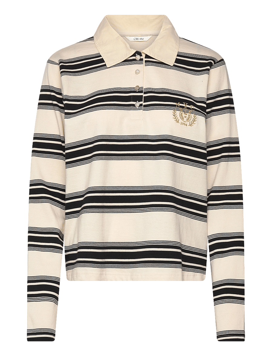 Cream - CRCarmell polo sweatshirt - poloshirts - birch and black stripe - 0