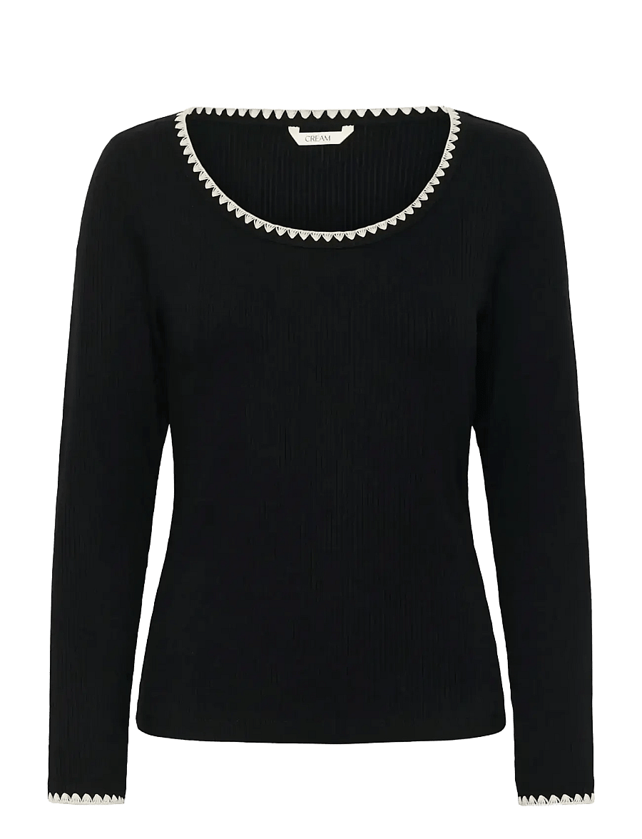 Cream - CRRibba Embroidery LS T-Shirt - langærmede toppe - pitch black - 1