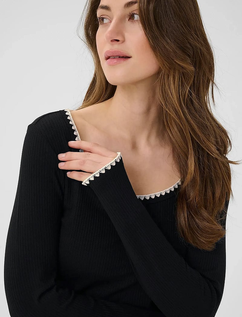 Cream - CRRibba Embroidery LS T-Shirt - langærmede toppe - pitch black - 5