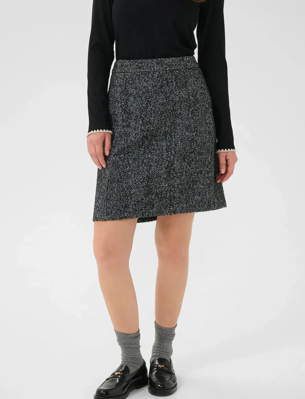 Cream - CROlina Skirt - korte nederdele - black/white herringbone - 0
