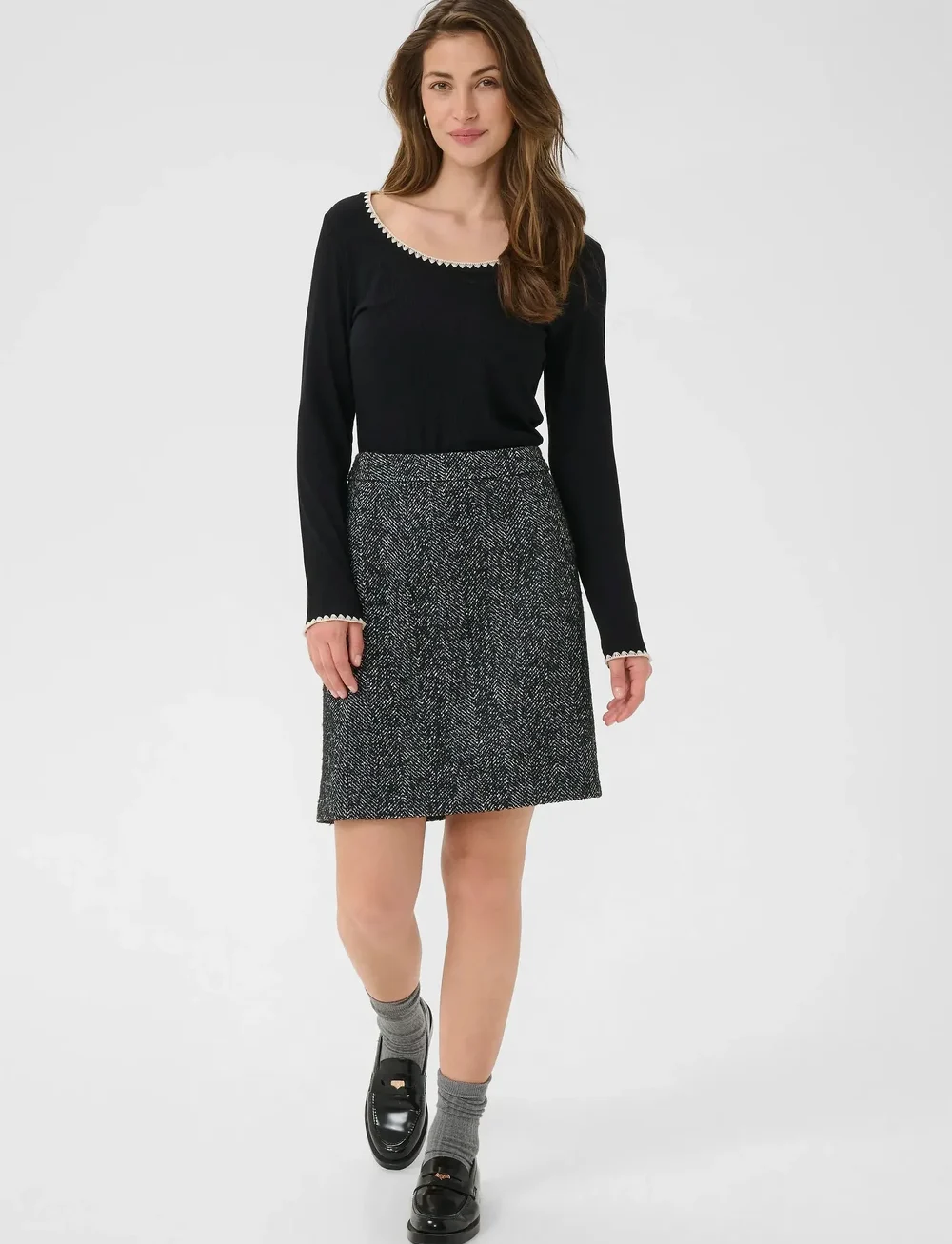 Cream - CROlina Skirt - korte nederdele - black/white herringbone - 3