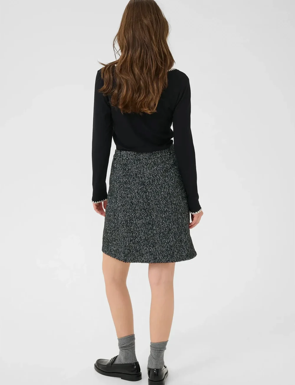 Cream - CROlina Skirt - korte nederdele - black/white herringbone - 4