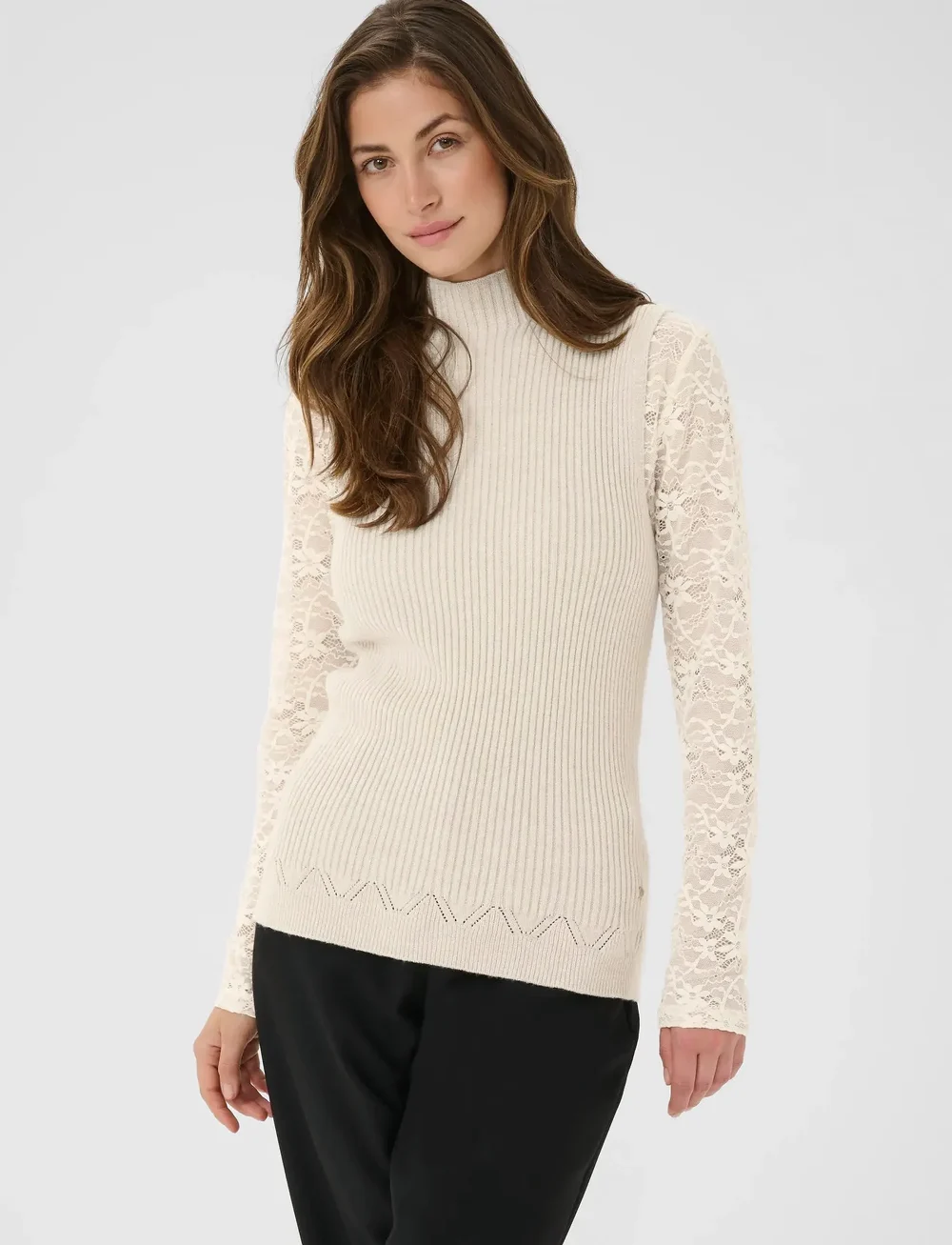 Cream - CRDela Knit Sleeveless Turtleneck - rullekraver - oat melange - 0