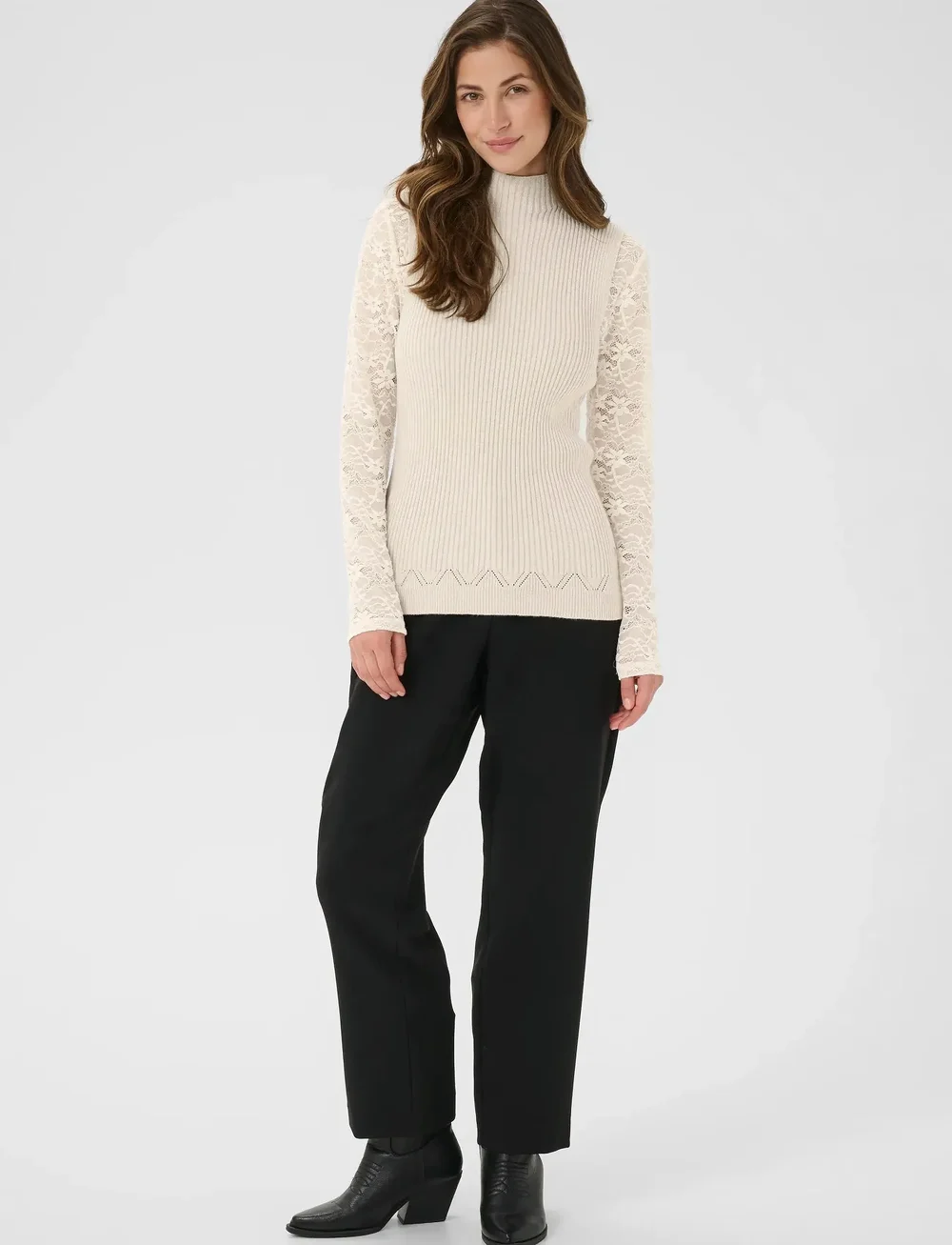 Cream - CRDela Knit Sleeveless Turtleneck - rullekraver - oat melange - 3