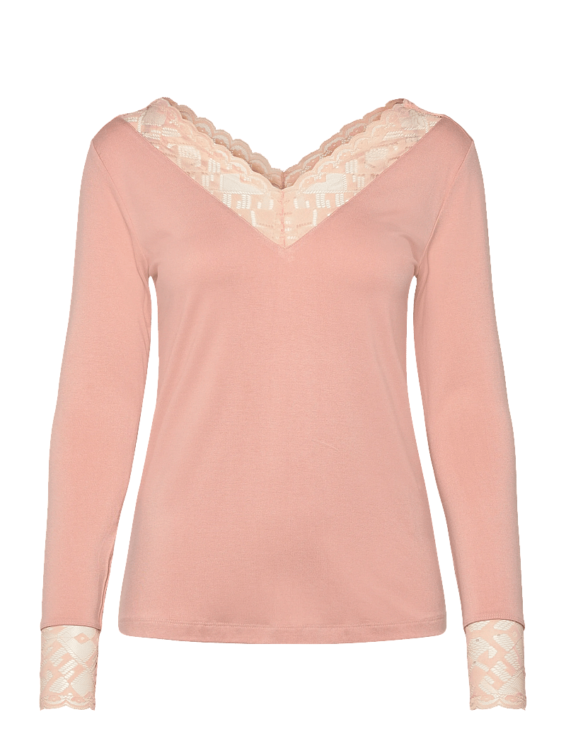 Cream - CRTrulla LS Lace T-Shirt - långärmade toppar - rose dust - 0