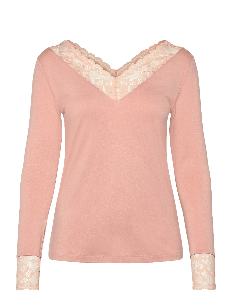 Cream - CRTrulla LS Lace T-Shirt - langärmlige tops - rose dust - 0