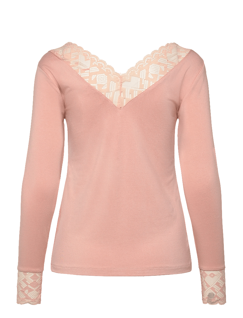 Cream - CRTrulla LS Lace T-Shirt - långärmade toppar - rose dust - 1