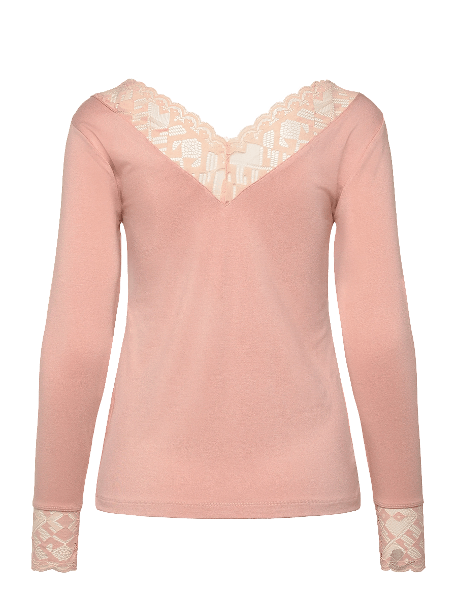 Cream - CRTrulla LS Lace T-Shirt - langärmlige tops - rose dust - 1