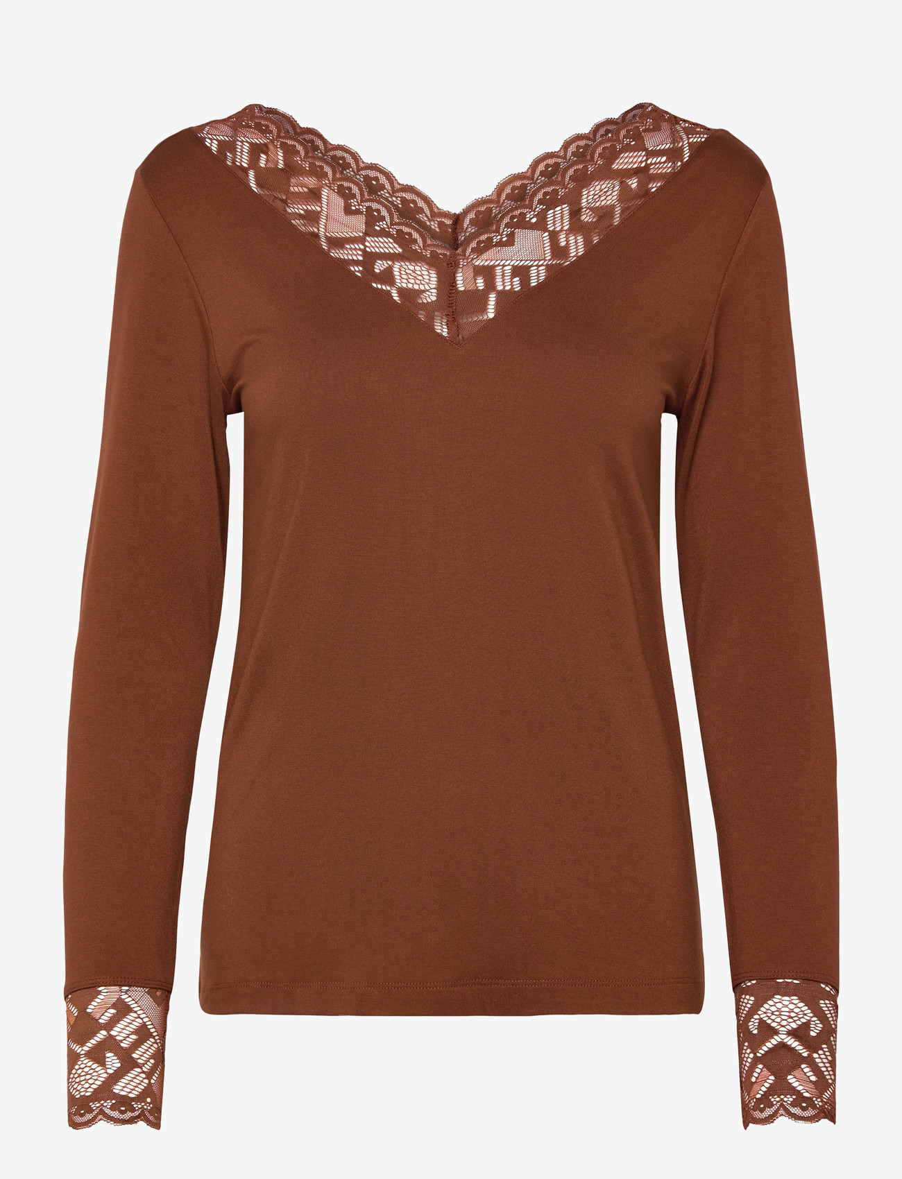 Cream - CRTrulla LS Lace T-Shirt - långärmade toppar - sorrel horse - 0