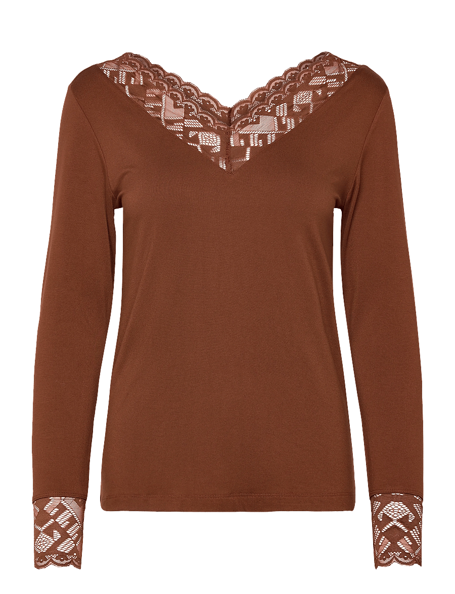 Cream - CRTrulla LS Lace T-Shirt - langärmlige tops - sorrel horse - 0