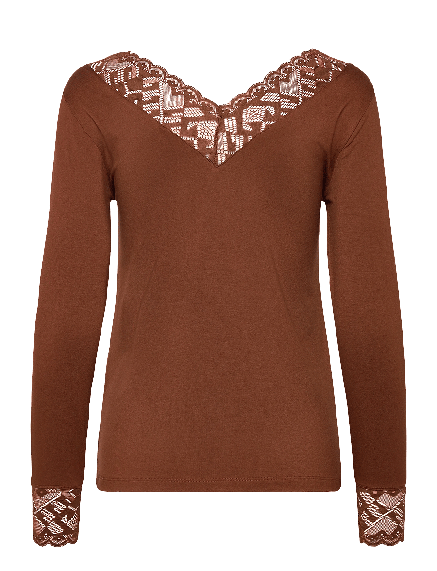 Cream - CRTrulla LS Lace T-Shirt - langärmlige tops - sorrel horse - 1
