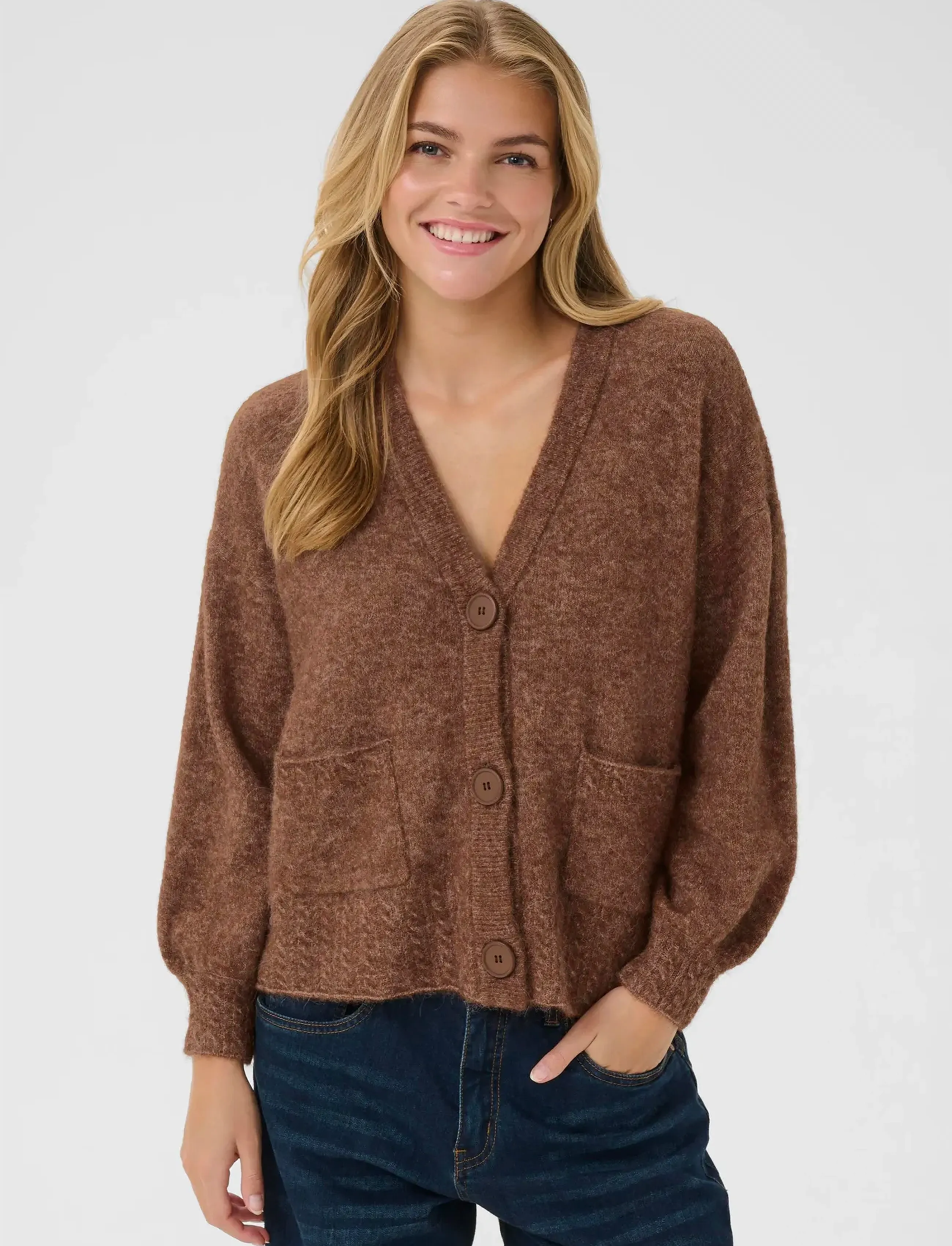 Cream Crblues Oz Cardigan, Kvinder, Strikket Cardigan, Brun, Str: XL