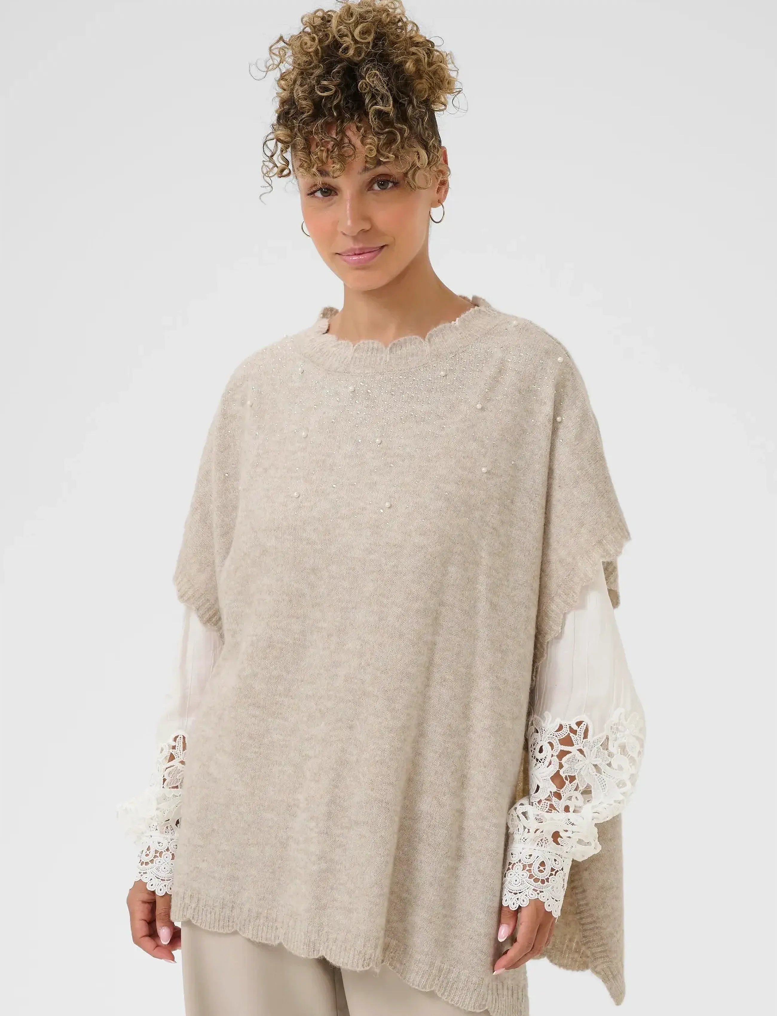 Cream Cremanuella Poncho, One Size, Knitwear, Creme - Ponchos, Frauen