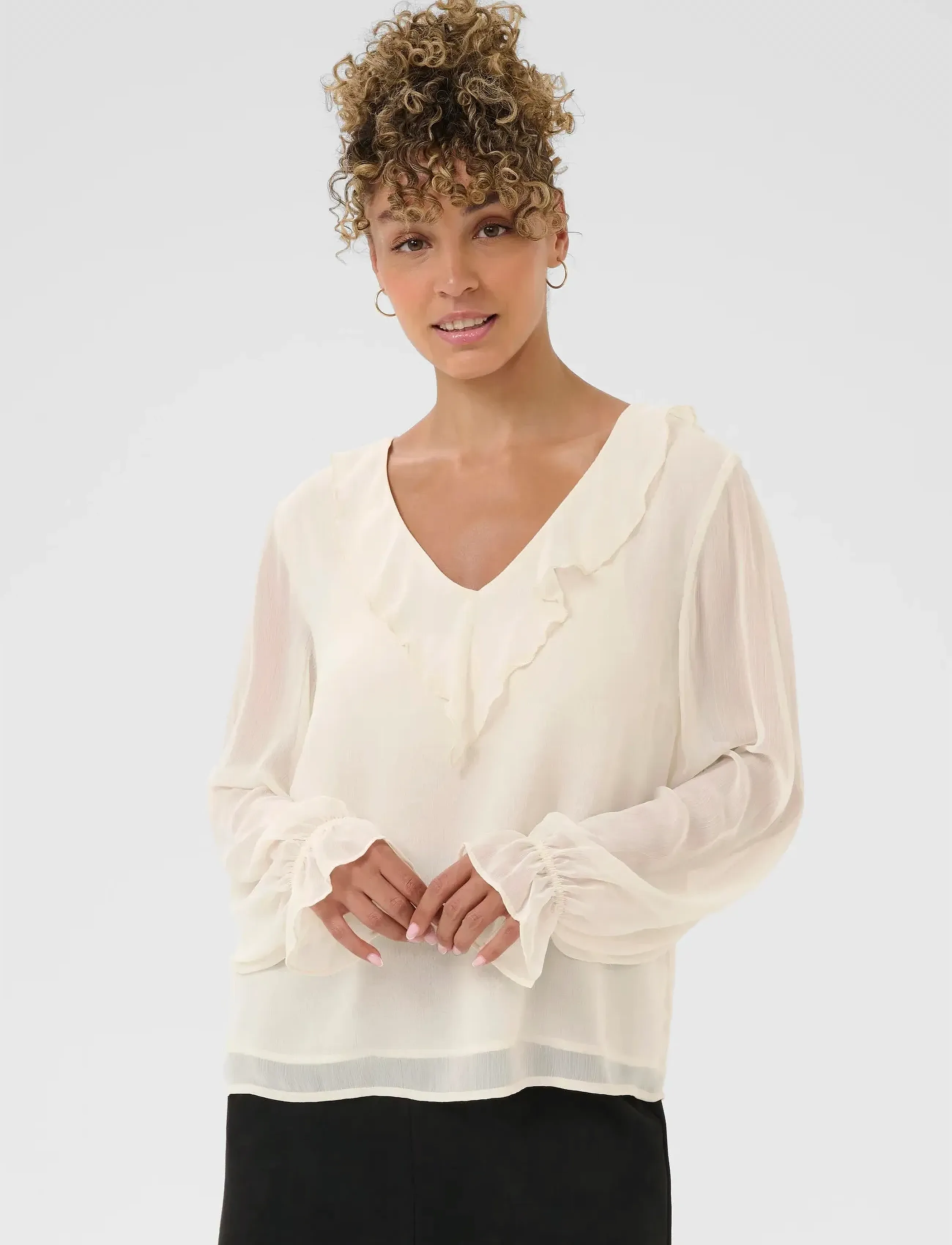 Cream Crflake Blouse, 42, Cream, Bluser > Langærmede, Dame