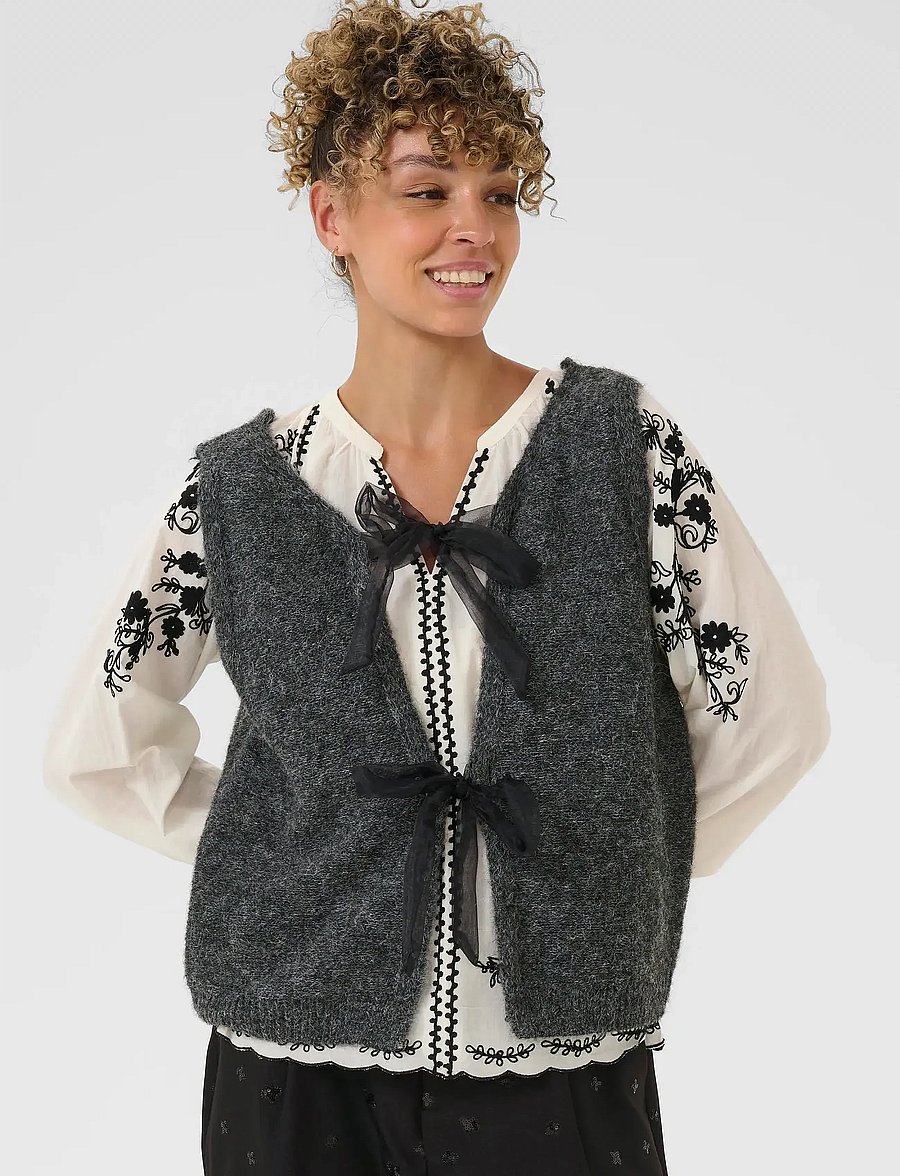 Cream - CRBulp Knit Vest - stickade västar - dark grey melange - 0