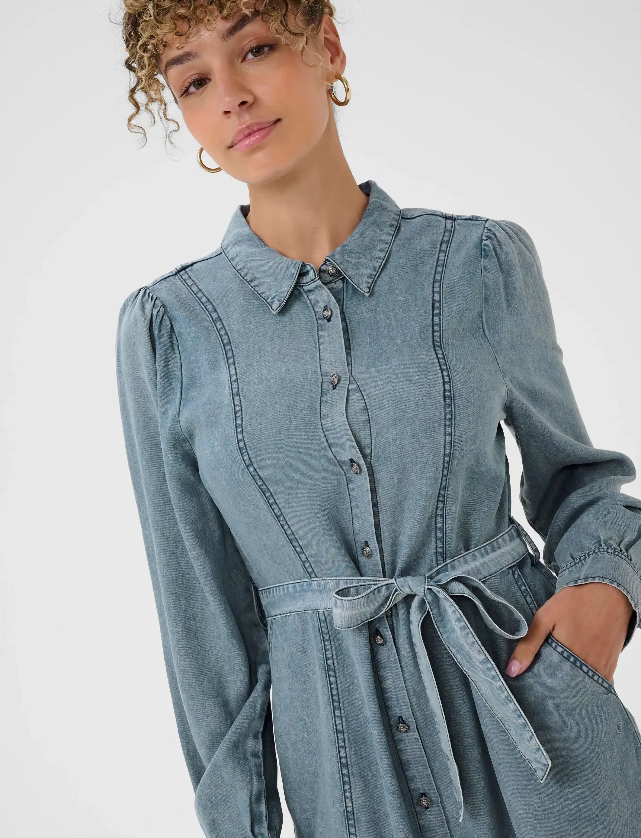 Cream - CREllie Denim Dress - skjortekjoler - seattle mid blu denim - 5