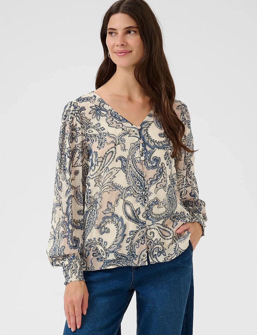 Cream - CRBea Blouse - long sleeved blouses - cafe paisley print - 0