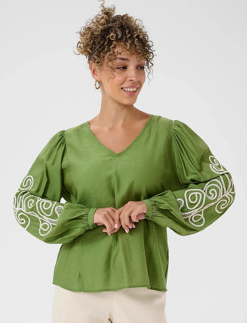 Cream - CRDanielle Blouse - long sleeved blouses - jade green - 2