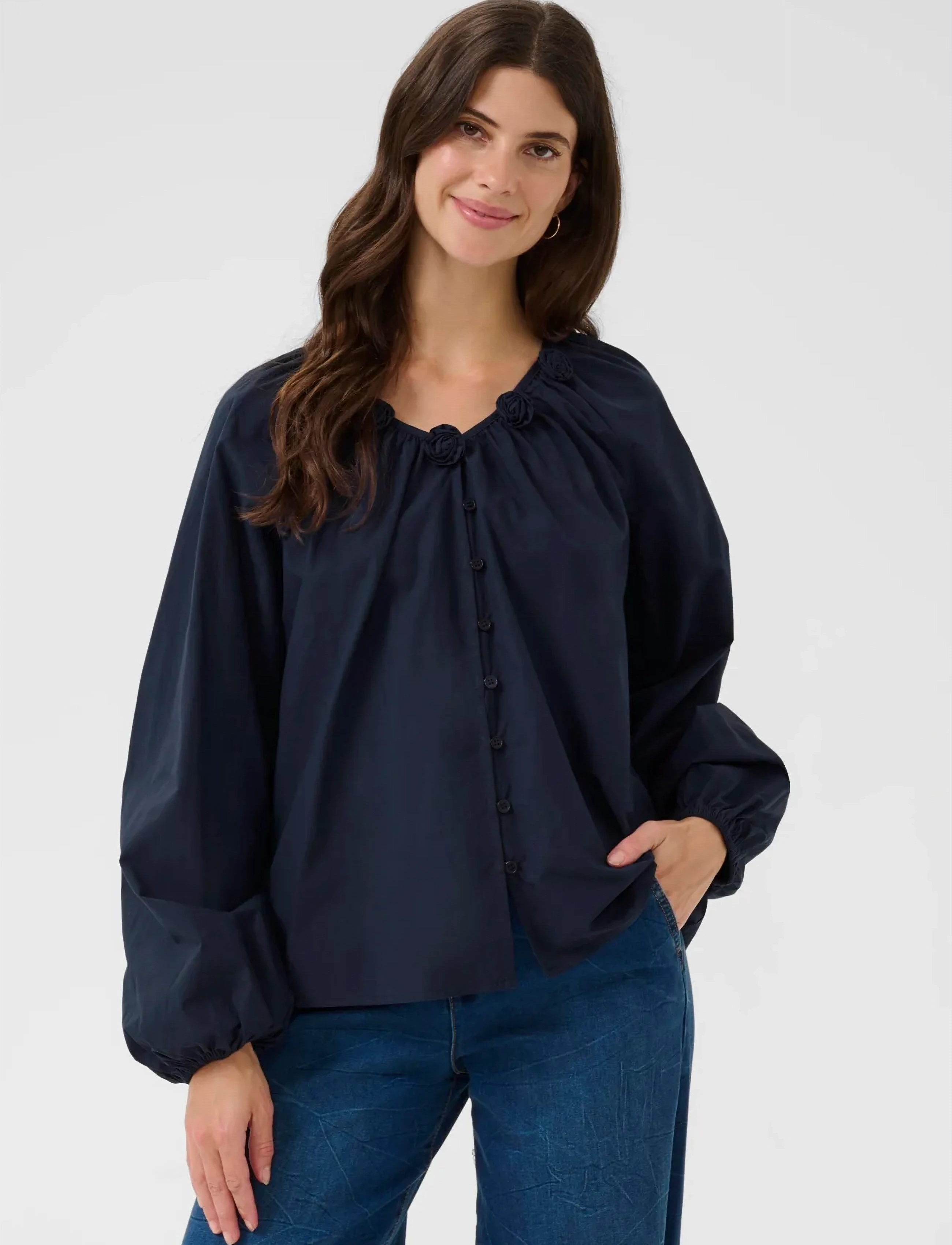 Cream Crisabelle Blouse, 36, Navy, Bluser > Langærmede, Dame