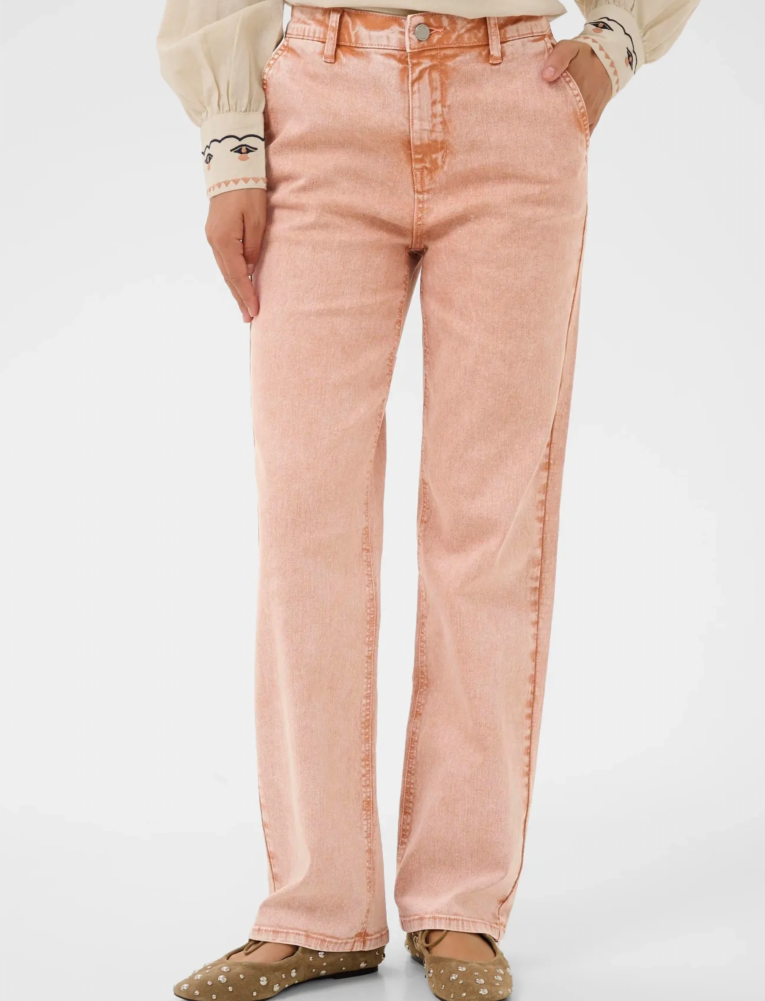 Cream CRVisti Straight Washed Twill - Jeans - WASHED CAFE CREME / pink/rose