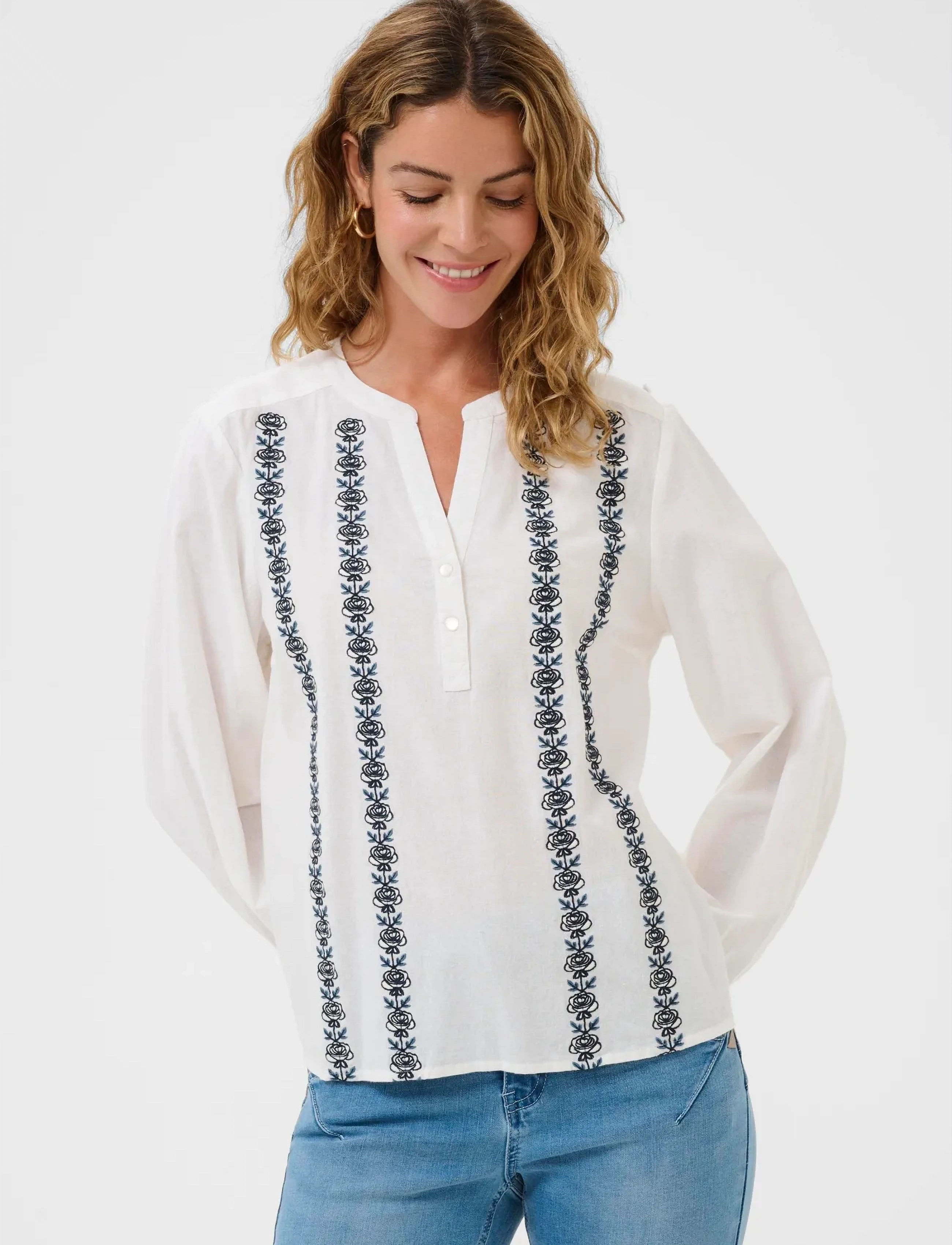 Cream Crtiana Blouse, Kvinder, Broderet Bluse, Hvid, Str: 44