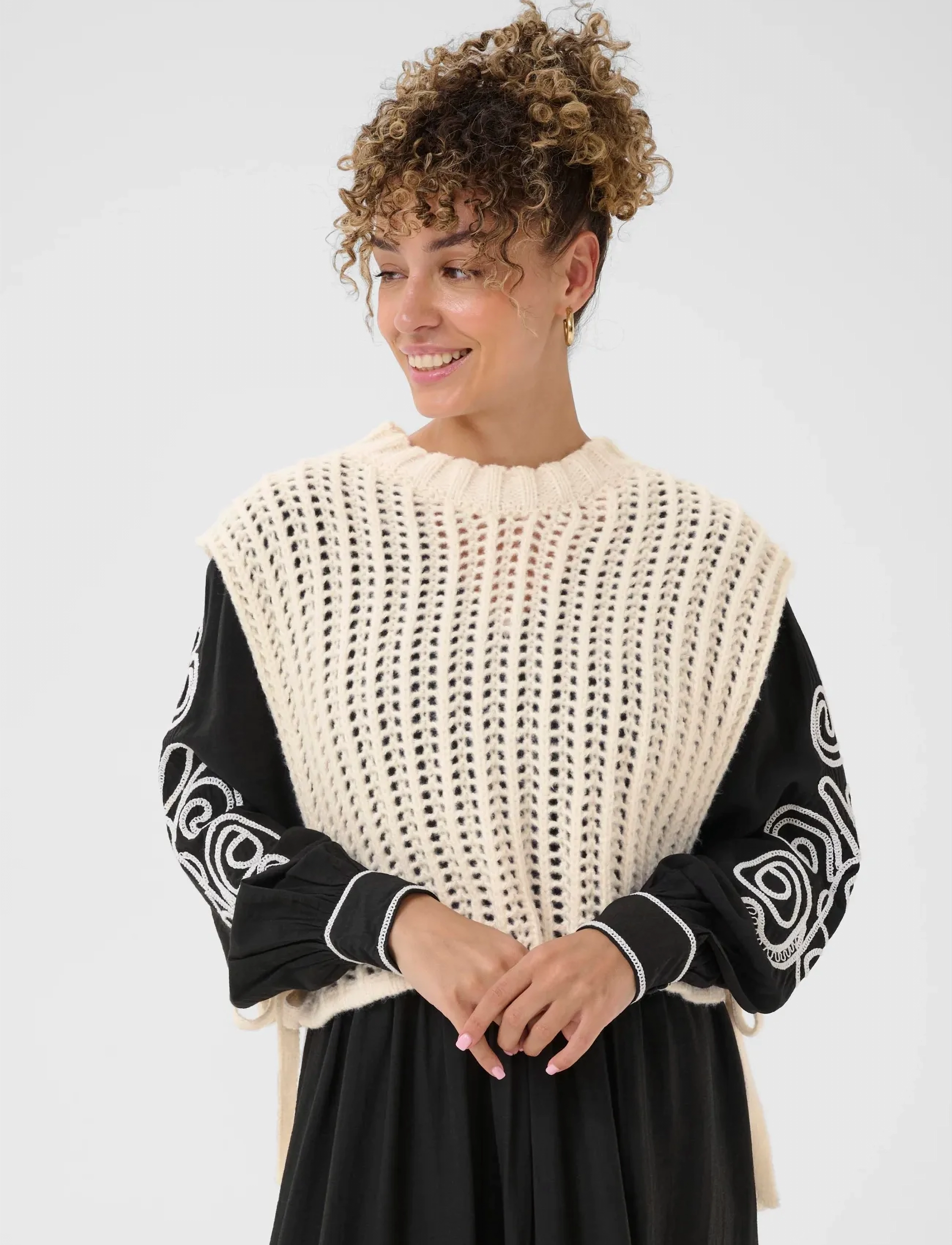 Cream Crwullie Knit Slipover, XS/S, Westen, Creme - Knitted Frauen
