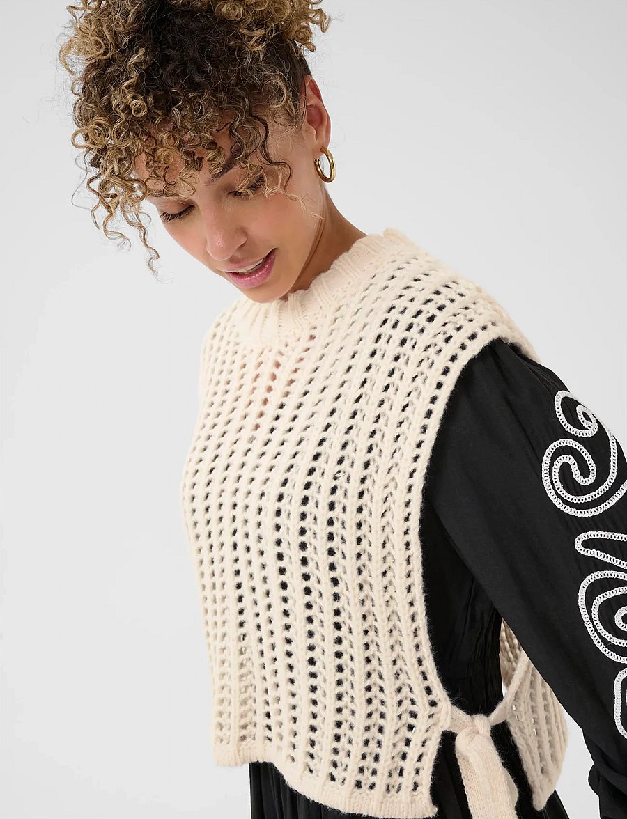 Cream - CRWullie Knit Slipover - knitted vests - whisper white - 5