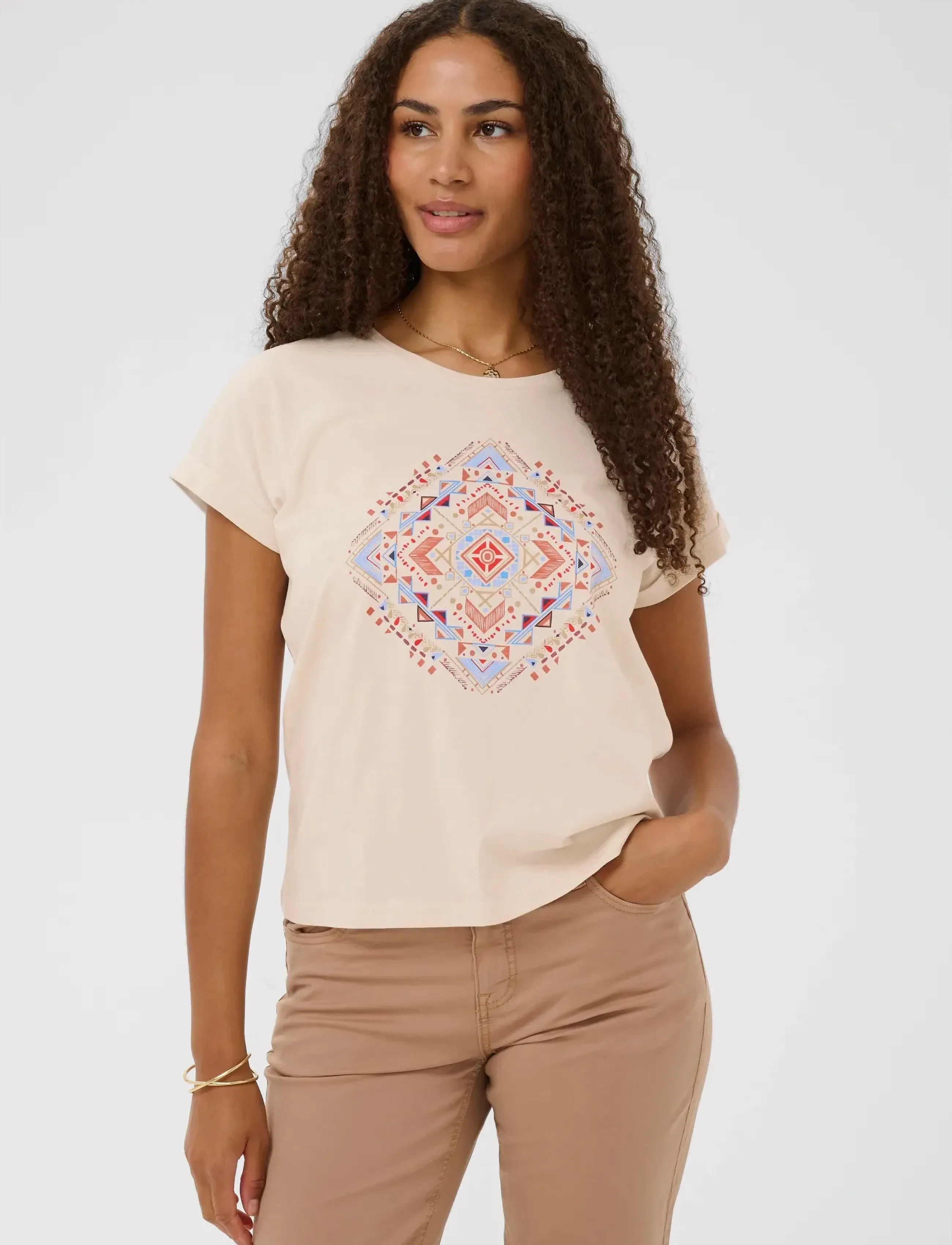 Cream CRWrikki T-Shirt - T-shirts & Toppar - RED AZTEC / cream